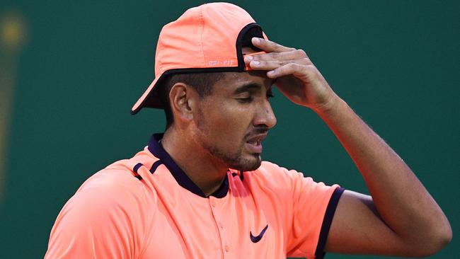 Nick Kyrgios during his embarrassing performance at the Shanghai Masters. Picture: AFP