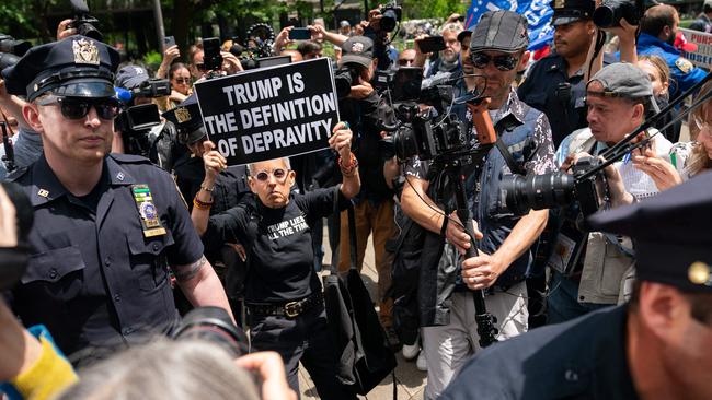 Protesters outside the court after Trump’s conviction.