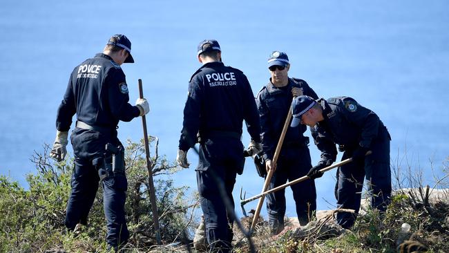 Police undertake a search at North Head near Manly in Sydney’s north in 2020 in the historical disappearance of Scott Johnson. Picture: AAP