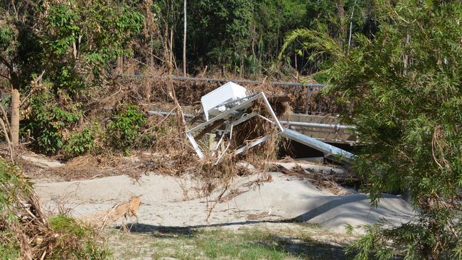 The flood monitor on the edge of the Bloomfield River at Wujal Wujal after the unprecedented flood. Picture: Bronwyn Farr