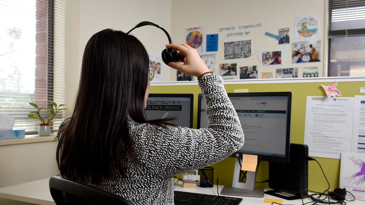 Domestic Violence Crisis Line call centre worker. Photo – Naomi Jellicoe