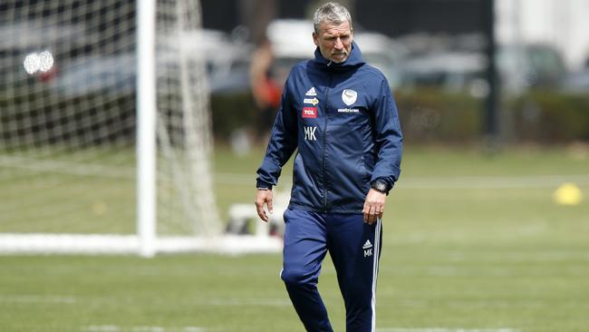 Melbourne Victory coach Marco Kurz oversees a training session at Gosch’s Paddock earlier this week. Picture: Getty Images