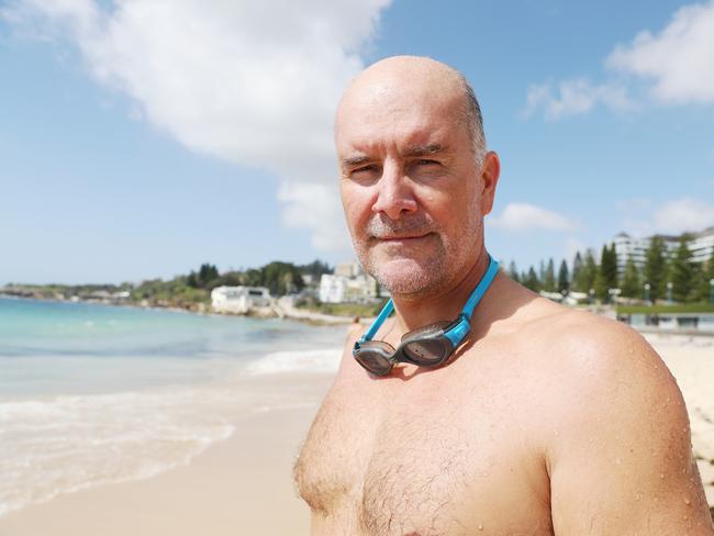 Dr Darren Saunders is an ocean swimmer at Coogee, swims most days and often sees sharks in the water. Picture: John Grainger