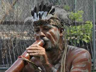 Dean Loadsman presents two traditional songs to the visitors. Picture: Jenna Thompson