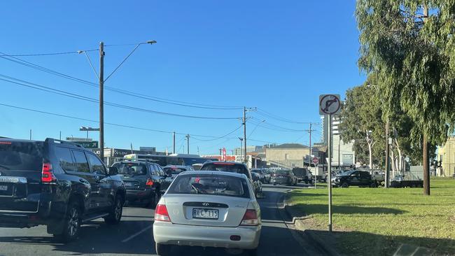 Traffic banked up along Mercer St following a crash on Tuesday. Picture: Alex Blain