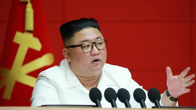 North Korean leader Kim Jong-un speaking at a Workers’ Party central committee Meeting in Pyongyang. Amid tough times, Kim has reportedly been delegating some of his authority to close aides, including his younger sister. Picture: AFP