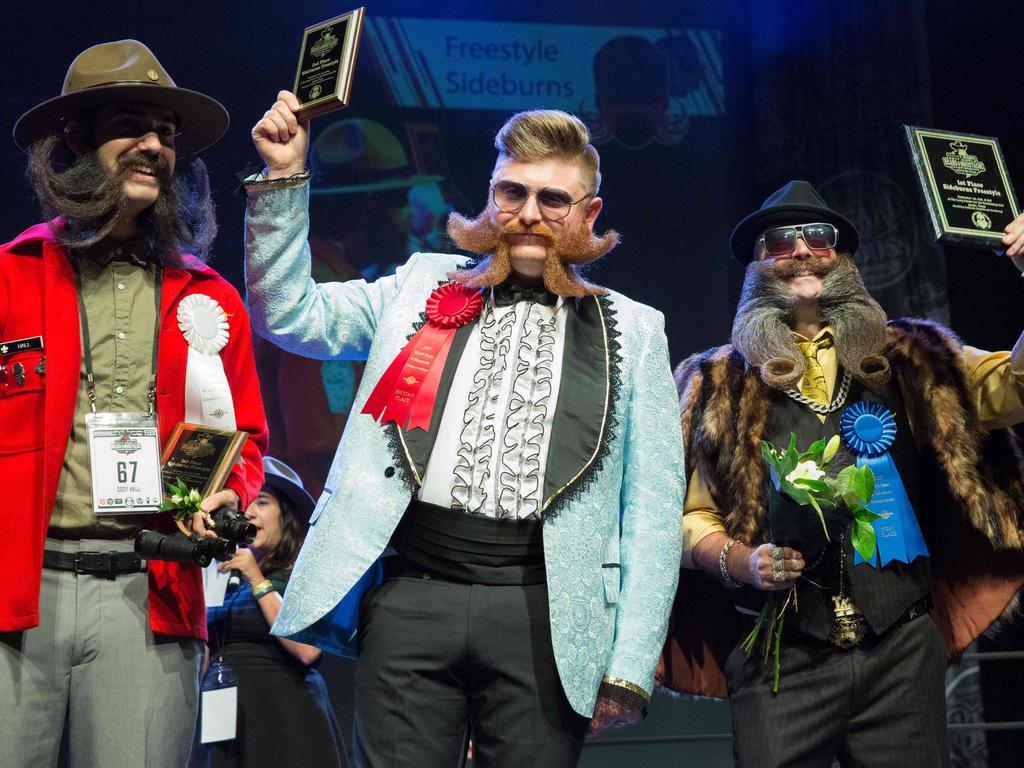 Nate Johnson, Steffen Rasile, and Cody Hall attend the 2017 Remington Beard Boss World Beard and Moustache Championships held at the Long Center for the Performing Arts on September 3, 2017 in Austin, Texas. PIcture: AFP