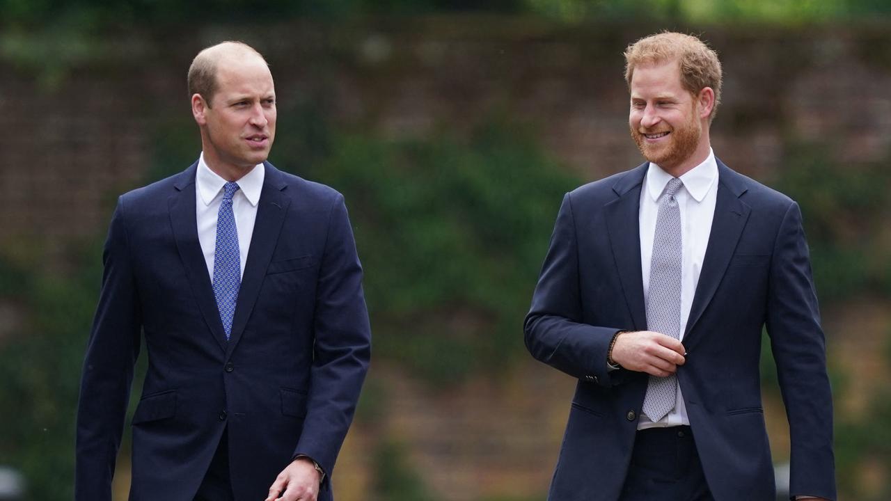 The princes arrive for the unveiling of a statue of their mother at The Sunken Garden in Kensington Palace, London. Picture: Yui Mok / POOL / AFP.