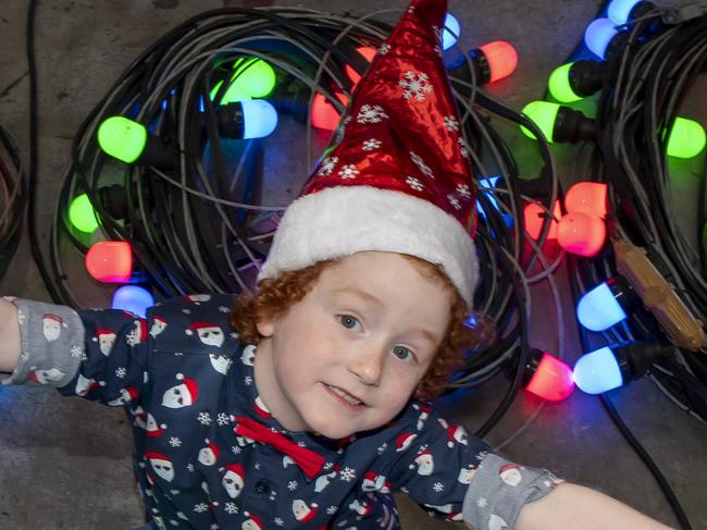 Vuk Miloseve, 6 at the Showtech Australia factory in Braeside, Friday, Nov. 8, 2019. This is the company who prepare the Christmas Lights for the the big tree that light up at the Frankston Festival of Lights. Picture: Andy Brownbill