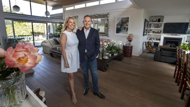 Tara Bishop and husband Paul Santoro at their home in Toorak. Picture: David Geraghty