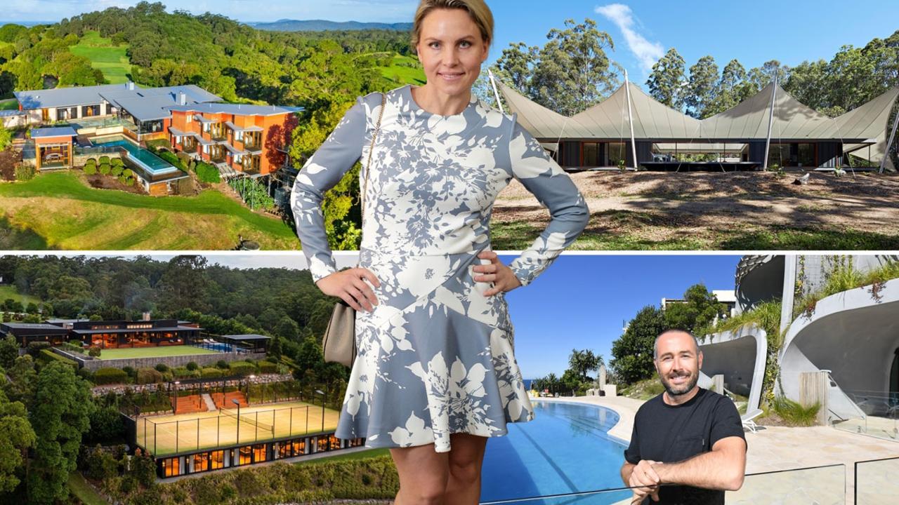 Janelle Mulder (centre) and Evgeny Skigin (right) each own stunning Sunshine Coast mansions.