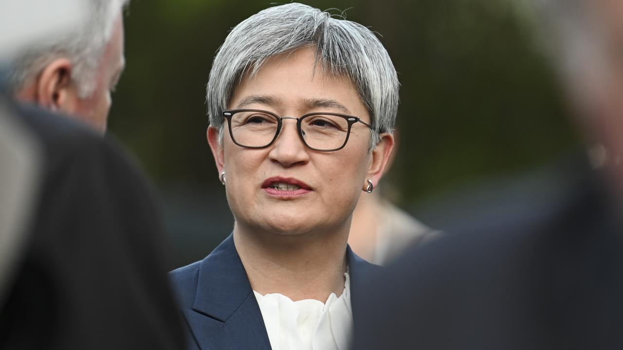 Senator Penny Wong during the October 7 vigil at the Israeli Embassy in Canberra. Picture: NewsWire / Martin Ollman