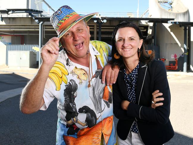 Steve Price and Claudia Brumme-Smith, CEO of Townsville Enterprise, outside Reef HQ which remains closed. Picture: Shae Beplate.