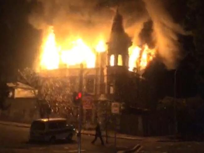 The Broadway Hotel fully ablaze in the early hours of Sunday