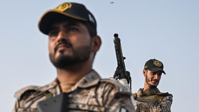Security personnel stand guard near Karachi Port amid ongoing border tensions between India and Pakistan. Picture: Rizwan Tabassum / AFP