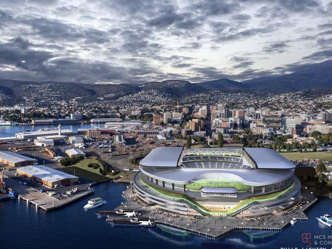 Artists impression of the new AFL Hobart stadium.