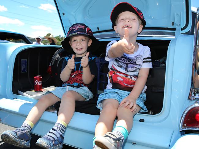Lachlan (4yrs) Forrest with his dads 1957 light blue Chev. He is from Nowra NSW. The Burnout competition at the festival. The annual Street Machine Summernats Car Festival began in Canberra with thousands of car enthusiasts expected to attend the event over the four days. Picture: Gary Ramage/ News Corp Australia