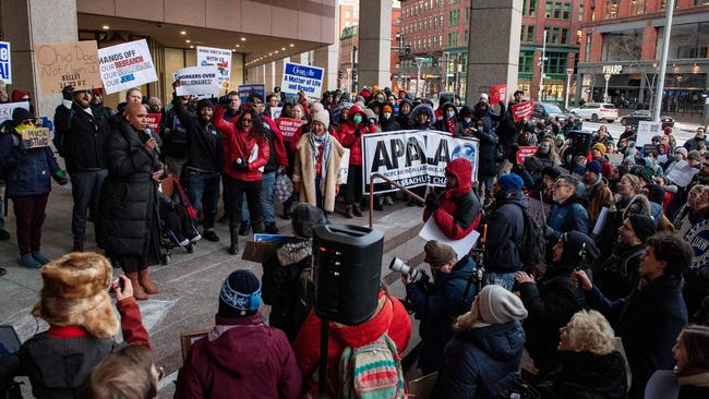 People demonstrate to defend US federal workers against the policies of US President Donald Trump and Elon Musk on February 19. Picture: Joseph Prezioso/AFP