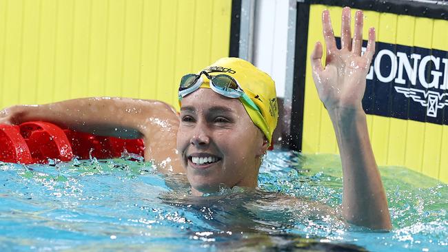 Swim star Emma McKeon wins gold in the 50 metre freestyle. Picture: Michael Klein