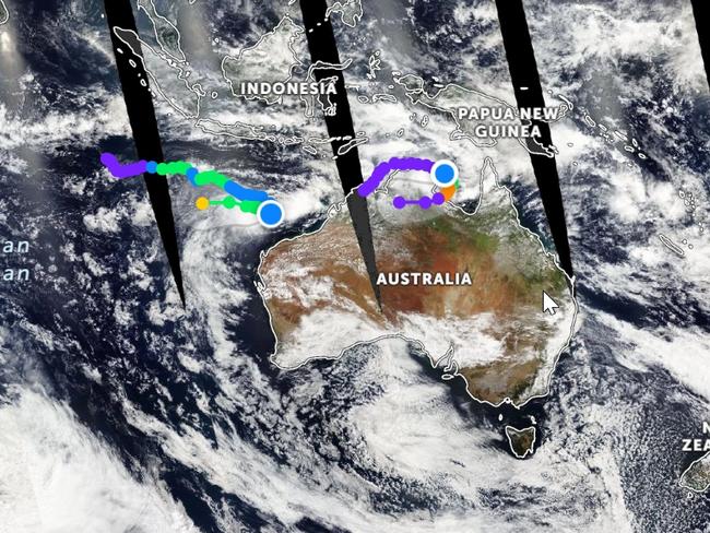 Residents in The Gulf of Carpentaria are being warned of “significant hazards” as Tropical Cyclone Megan is set to develop into a category three Sunday night. Picture: NCA NewsWire handout