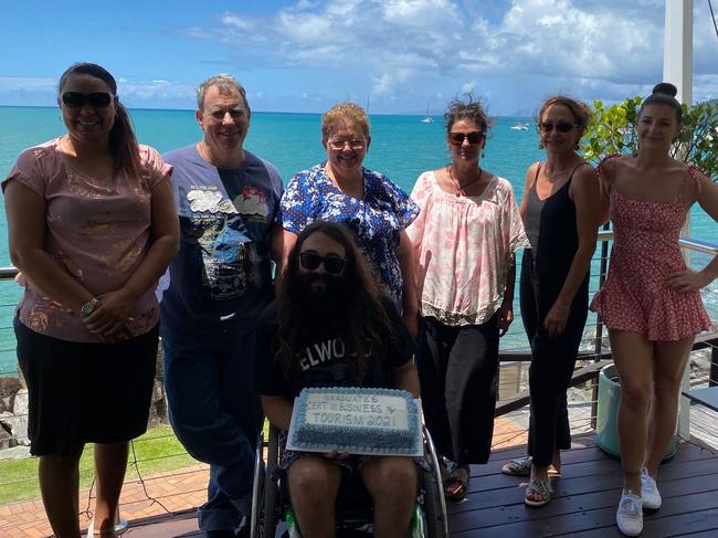 (Back, from left) Sarah Pauling, Neil Nicholson, Sandra McSweeney, Megan Griffiths, Julie Hegarty, Amanda Mihaljek and (front) Thomas Sharpen (front) at the Certificate III Business and Tourism graduation. Photo: Contributed