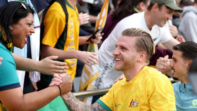 Cummings as quickly become a Socceroos’ fan favourite (Photo by MICHAEL BRADLEY/AFP).