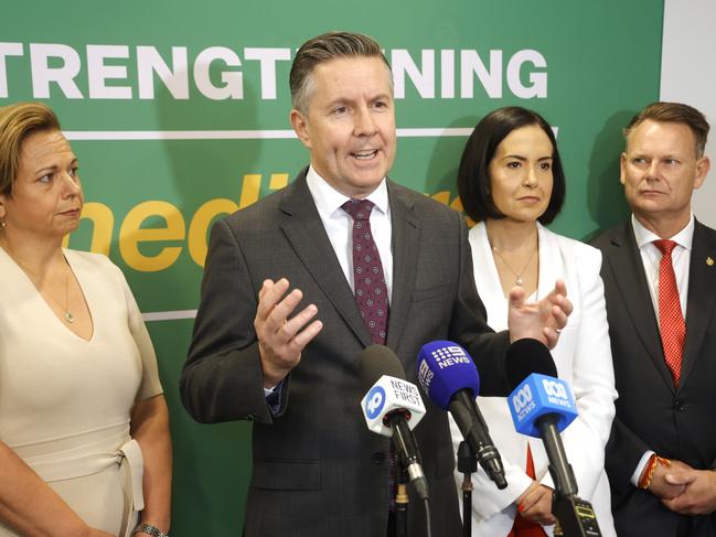 SYDNEY, AUSTRALIA - NewsWire Photos APRIL 4, 2025: Mark Butler MP Minister for Health pictured speaking to media at a press conference after a visit to Rouse Hill Town Medical centre.Picture: NewsWire / Damian Shaw
