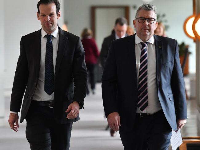 Keith Pitt and Matt Canavan attend a press conference last week. Picture: Getty Images.