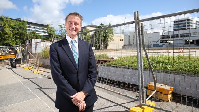 CQU Professor and President Nick Klomp at the site of the proposed $50m campus, on the corner of Hartley and Grafton Street. PICTURE: BRENDAN RADKE