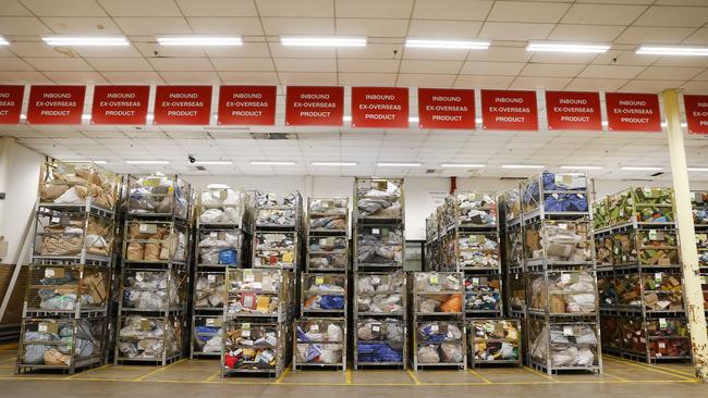 Packages at an Australia Post warehouse at Granville in Sydney. Picture: Richard Dobson