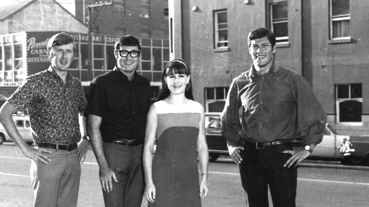 The Seekers comprising (from left) Bruce Woodley, Athol Guy, Judith Durham and Keith Potger, outside the Geelong Theatre in Ryrie St before their two concerts on March 15, 1968.