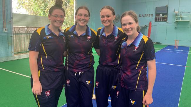 St Ursula's College Queensland indoor cricket representatives (from left) Keali Bullen, Olivia Bennett, Rachael Lewis and Jasmine Lewis. Photo: Contributed