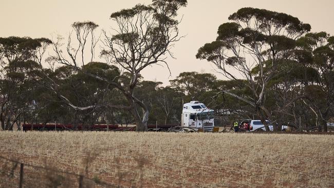 Police investigating a collision between a truck and two cars outside of Cambrai. Picture: Matt Loxton