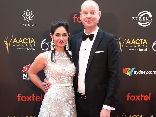 Tom Gleeson with wife Ellie Parker at last year’s AACTA Awards. Picture: Mark Metcalfe, Getty Images