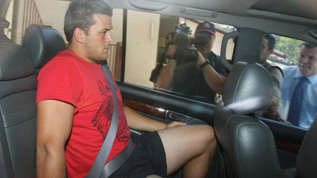 Danny Wicks leaves the Newcastle police station in Newcastle after being charged with eight drug-related offences.