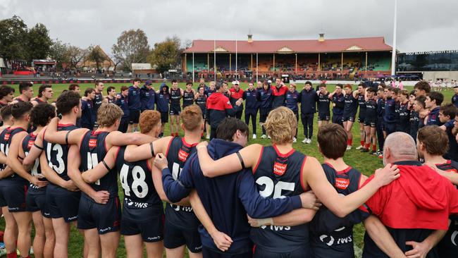 Emotional Redlegs players during the Tribute to Nick Lowden. Picture: SANFL Image/David Mariuz