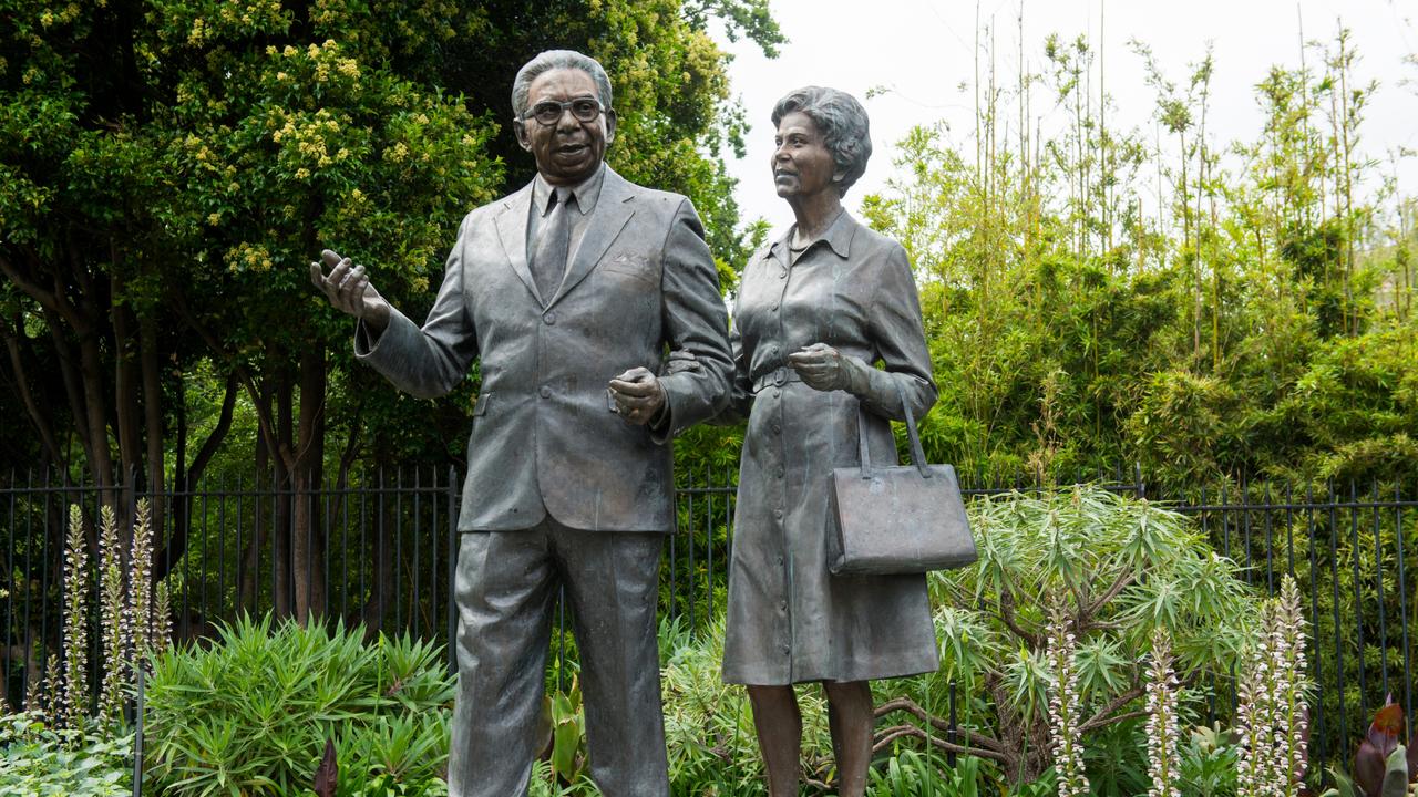 A monument to Pastor Sir Douglas and Lady Gladys Nicholls in Parliament Gardens Reserve in the CBD of Melbourne. The husband and wife team were prominent campaigners for Indigenous rights and justice, and played an instrumental part in the 1967 referendum movement in providing comfort and assistance to many people who were homeless, in need of help or who were disenfranchised.<br/> <br/>