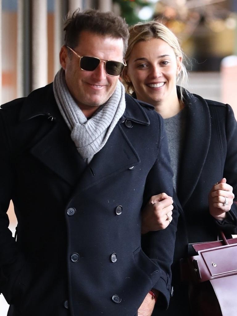 Australian television presenter Karl Stefanovic, grabs lunch with wife Jasmine Yarbrough and kids at CP Burger in Aspen amid axing from the Today show. Karl's axing from the Today show sent shock waves through the Australian media industry on Wednesday. And amid the chaos, the 44-year-old is focused on supporting new wife Jasmine Yarbrough's show business. Within hours of his departure announcement, the father-of-three took to Instagram to support 34-year-old Jasmine's shoe brand Mara and Mine. Picture: BackGrid