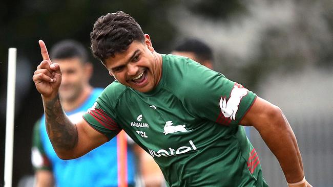 Latrell Mitchell during South Sydney Rabbitohs training ahead of their first game of the season against the Sharks. Picture. Phil Hillyard