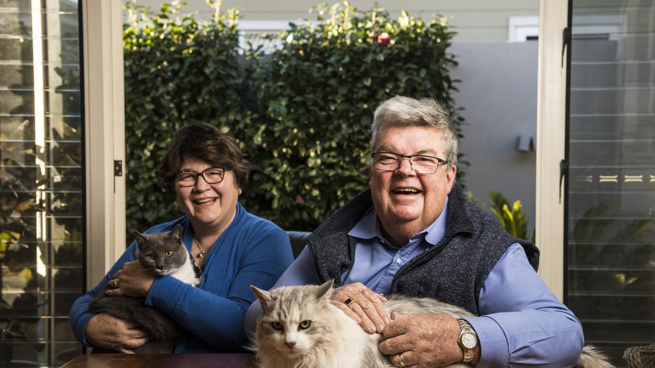 Derek Tuffield at home with his wife Rosemerry, as the Lifeline Darling Downs CEO announces his retirement, Tuesday, August 17, 2021. Picture: Kevin Farmer