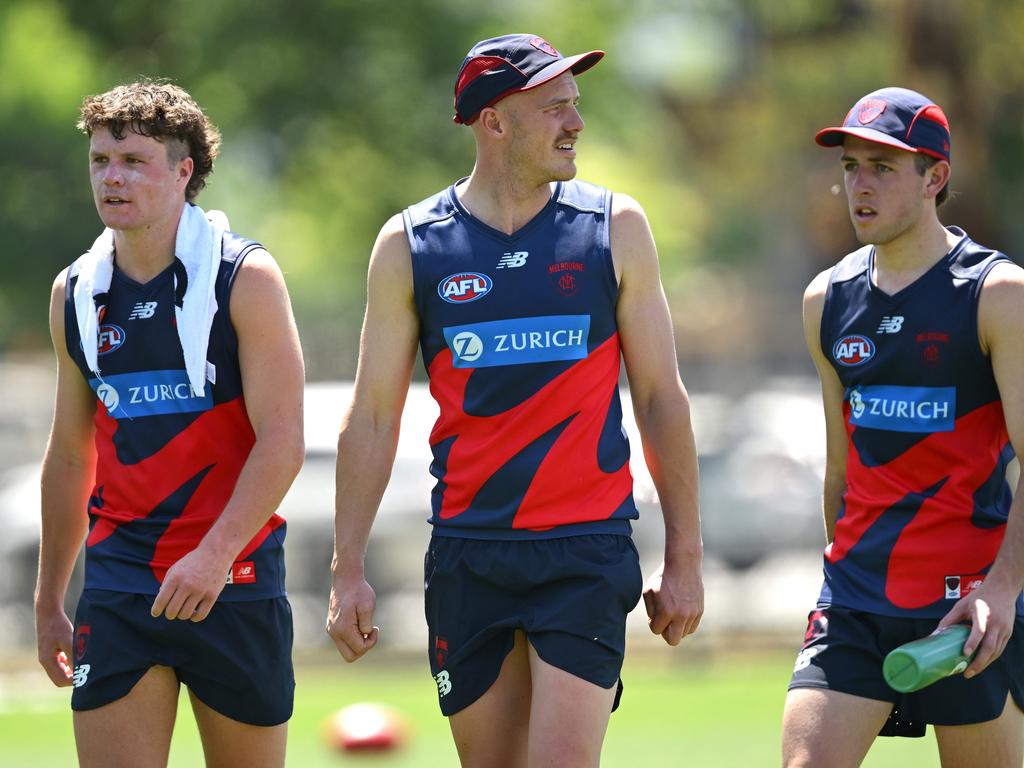 Draftees Harvey Langford, Aidan Johnson and Xavier Lindsay at pre-season training. Picture: Quinn Rooney/Getty Images