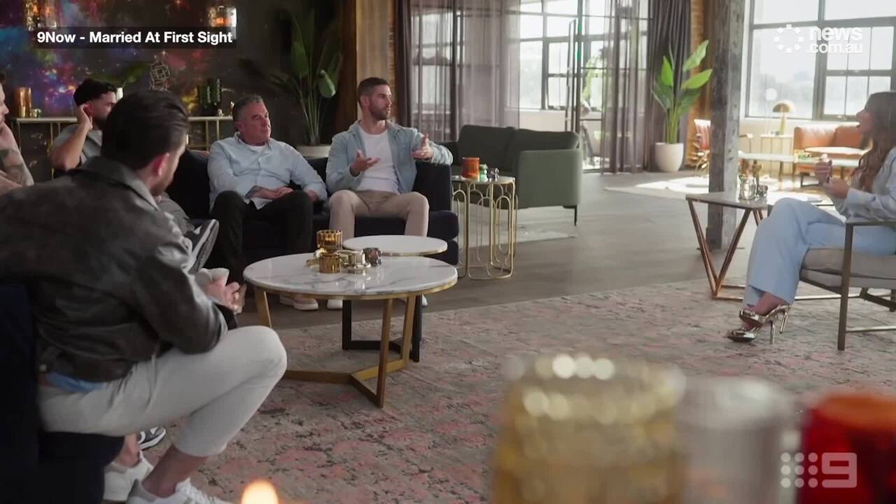 MAFS husband Ryan mocks his wife's 'crazy eyes' to the other husbands