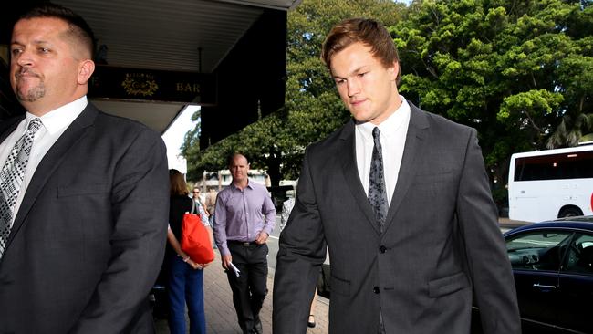 Manly Warringah forward Liam Knight leaves Manly Courthouse after pleading guilty to a high range drink driving charge..