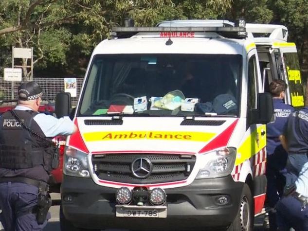 Emergency services at the scene of a road rage incident in Mays Hill. Picture: 9News