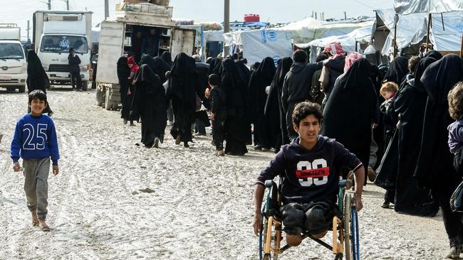 Veiled women, pictured living in the al-Hawl camp, which houses relatives of Islamic State (IS) group members, in 2019. Picture: AP