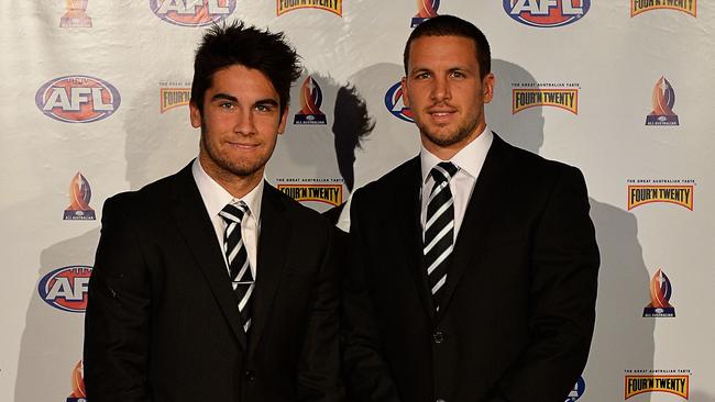 Port Adelaide's Chad Wingard and Travis Boak at the AFL All-Australian Team announcement in 2013.