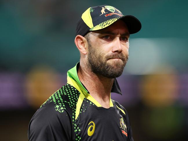 SYDNEY, AUSTRALIA - FEBRUARY 11: Glenn Maxwell of Australia reacts to someone in the crowd during game one in the T20 International series between Australia and Sri Lanka at Sydney Cricket Ground on February 11, 2022 in Sydney, Australia. (Photo by Mark Kolbe/Getty Images)