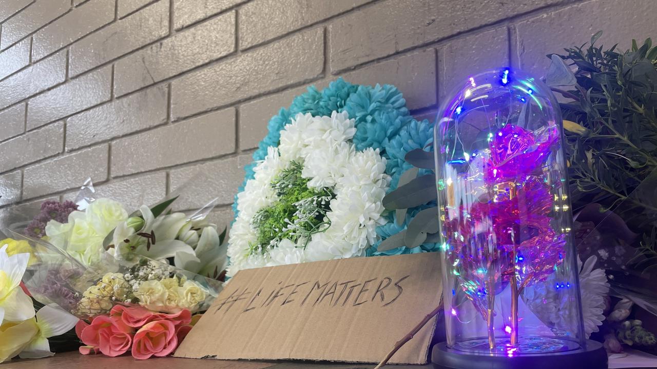 A memorial for a young man who died in Coles while in police custody in Alice Springs. Picture: Gera Kazakov