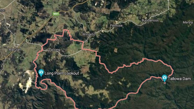 Emergency services searched dense bushland to locate the wreckage. Picture: Google Earth