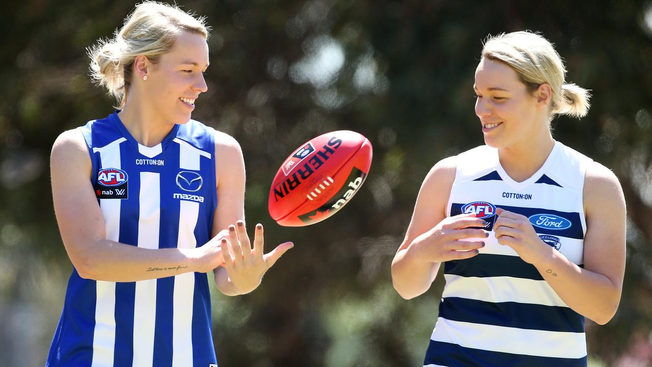 Identical twins Sarah (left) and Gemma Wright will cross paths in Round 6. Picture: Michael Klein